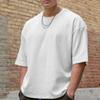 T-shirt Estiva da Uomo Maniche Corte Girocollo Monocolore Morbida Traspirante Larga Lunghezza Media Elastica Casual Pullover Top Sportivo da Uomo