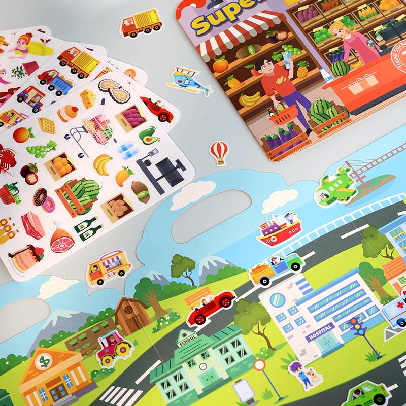 1 Book Jelly Sticker Book Quiet Book DIY Fun for Children's Scene Stickers Repeatedly Paste Puzzle Sticker Book