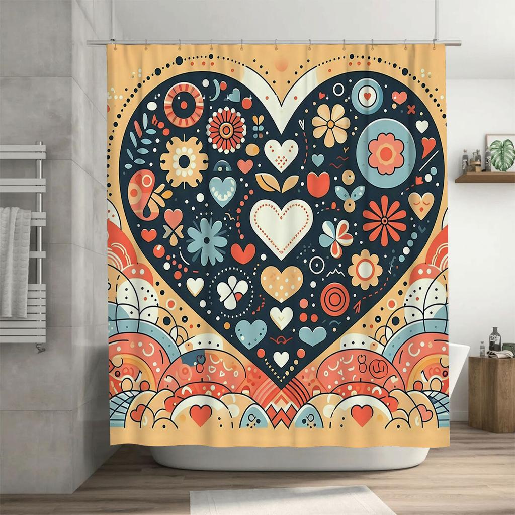 Colorful Heart Pattern Shower Curtain | Vibrant and Fun Bathroom Deco