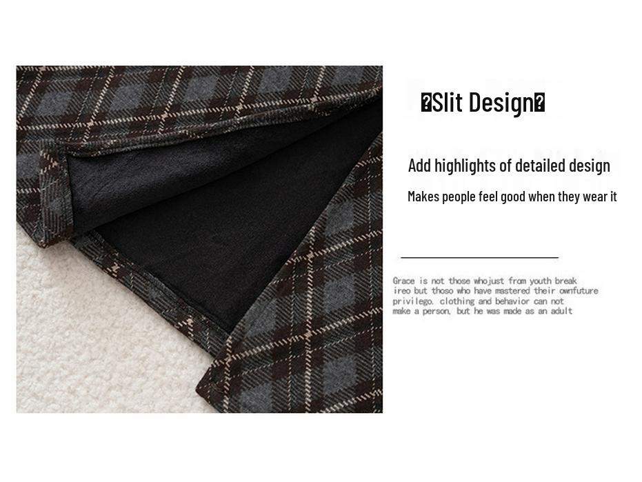 Women's Flocked Plaid Skirt 2026: Winter Elastic High Waist A-line Hip-Covering Skirt