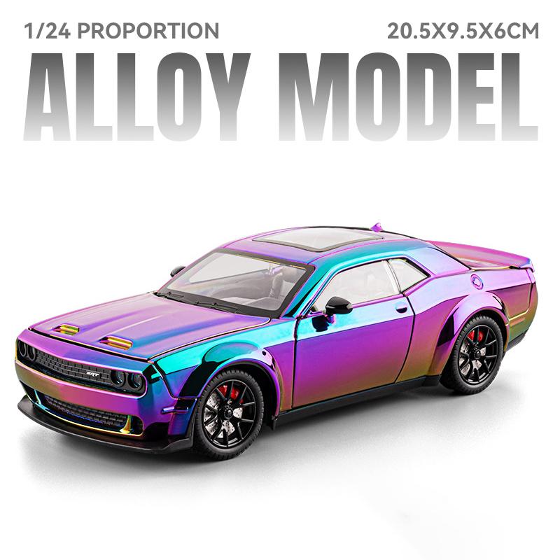 1/24 Dodge Challenger Hellcat SRT Electroplating Version Alloy Scale Car Model Diecast Metal Sound and Light Children Toy Car Vehicles