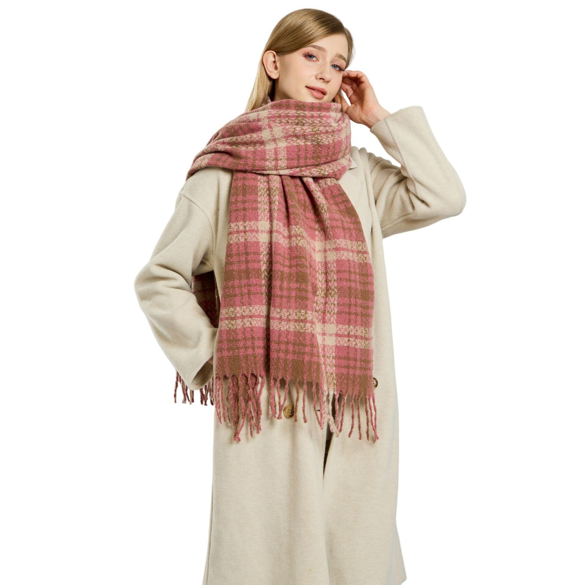 

Autumn and winter high-end simple scarf women s color plaid thickened scarf warm fashion scarf versatile shawl