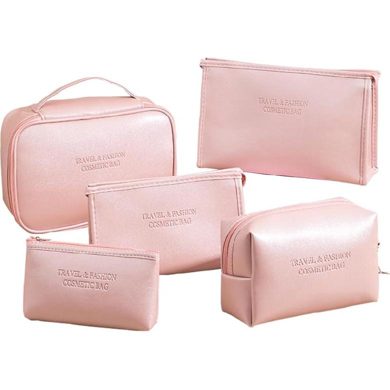 Women's Cute Cosmetic Bags Travel Toiletry Bag Waterproof Leather Cosmetic Bag Set with Handle Zipper Portable Makeup Bags Storage Bag On-the-Go