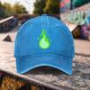 1pc Casual Fashion Green Flame Print Washed Baseball Cap Premium Versatile Outdoor Accessory Unisex Duckbill Hat Suitable For Ou