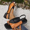 Sandale Plate Mărimi Mari pentru Femei, Vârf Pătrat, Casual, Elastic la Spate, Sandale Romane