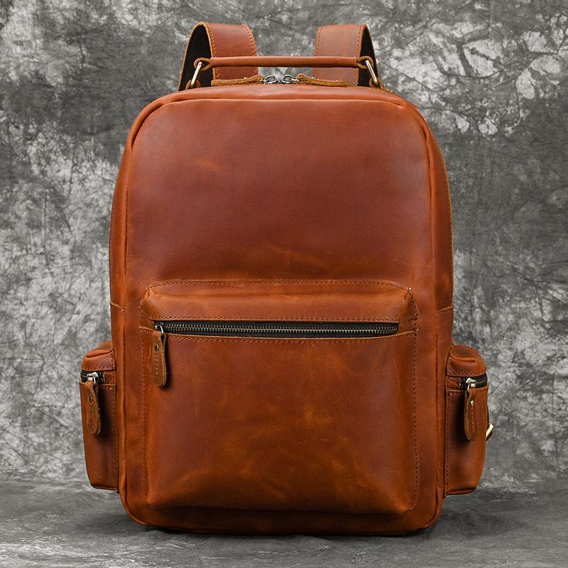 Dropshipping New Fashion Leather Backpack For Men Male Crazy Horse Leather Laptop Bagpack Travelling Men's Computer Bag Retro