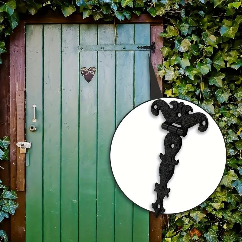 4pcs Heavy Duty T-Hinges - Vintage Black Decorative Metal Hinges for Barn Doors, Powder Coated, Screws Included, Easy Installation with Accessories