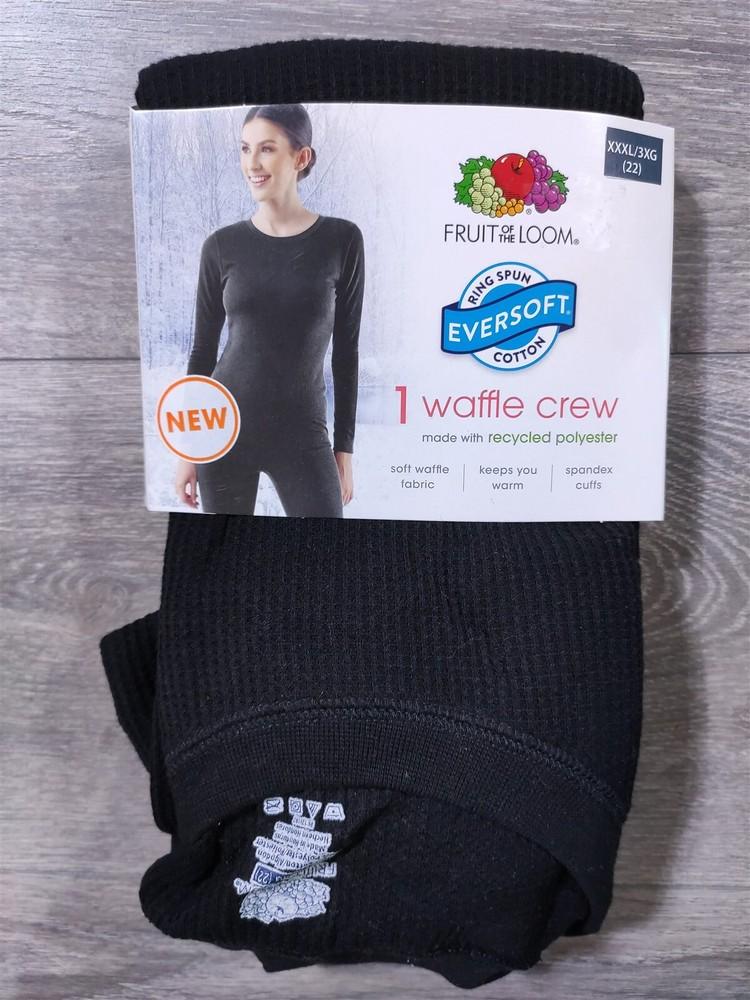 

Fruit of the Loom Thermal Shirt Womens 3XL Size 22 Black Waffle Crew Adult Unisex T-Shirt XXXXL