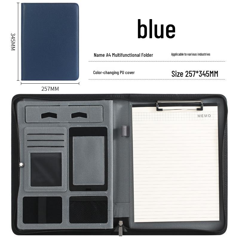 Multifunctional A4 Leather Zipper Manager Folder for Business Contracts and Office Materials