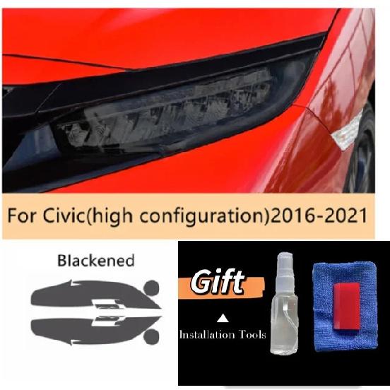 Car Headlight Protective Tint Anti Scratch Film Smoke Black TPU Transparent Sticker For Honda Civic 10th 2016- Accessories