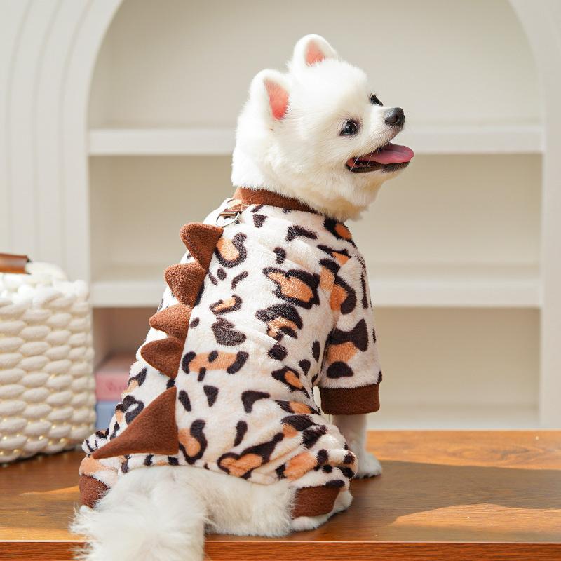 Cat Clothes Warm Leopard Print Dinosaur Four-Legged Dog Clothes Autumn Winter Velvet Clothes Bear Pet Products