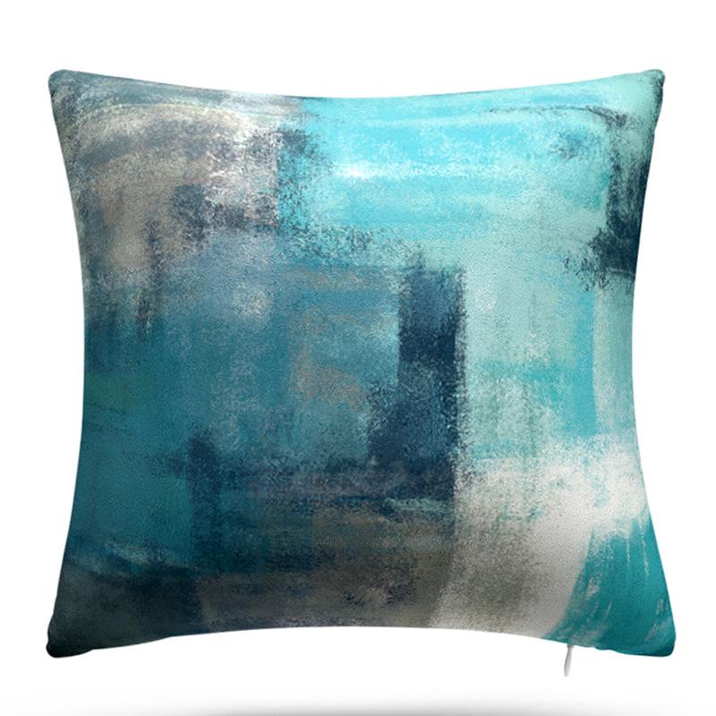 Turquoise Geometric Color Block Short Plush Cushion Cover Color Block Gem Series Linen Pillow Case Home Fabric