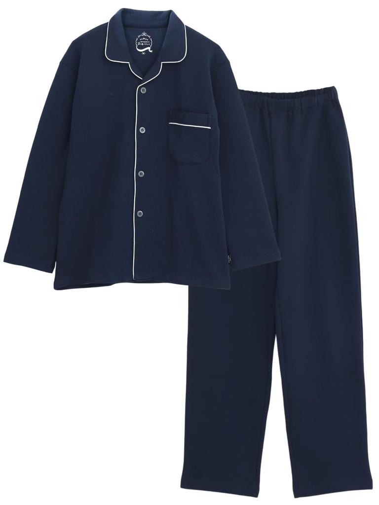 Kaitak Family 5-Star Hotel-Style Pajamas, Men's Unisex Super Cardboard Knit Shirt, Long Sleeve, Fall/Winter, Sizes M, L, LL (LL, Navy (Shirt))