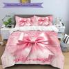 3PC Custom Name Pink Bow Celebration Bedding Set Printed Bedding Set Duvet Cover Closure Includes 1 Duvet Cover & 2 Pillowcases for All Seasons Bedroo