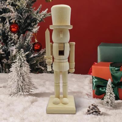 Wooden Nutcracker Statue Christmas Decoration Tabletop Ornament DIY Paintable Wooden Soldier Nutcracker Christmas Gifts For Kids