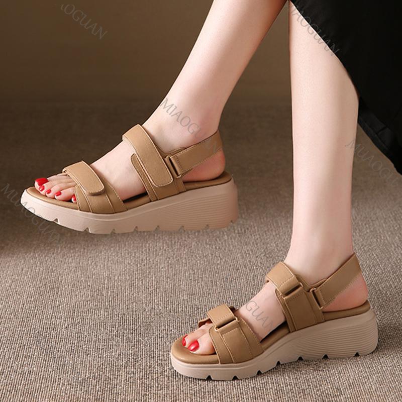 Fashion Retro Thick Bottom Roman Sandals Female Summer New Large Size Versatile Wedges Middle Heel Sandal Casual Solid Open Toe Sandales