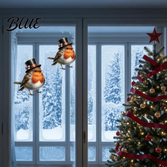 Cute Animal Static Clings Christmas Bird Window Stickers PVC Waterproof Decorative Decals Non Adhesive Stickers for Holiday Glass Doors Removable