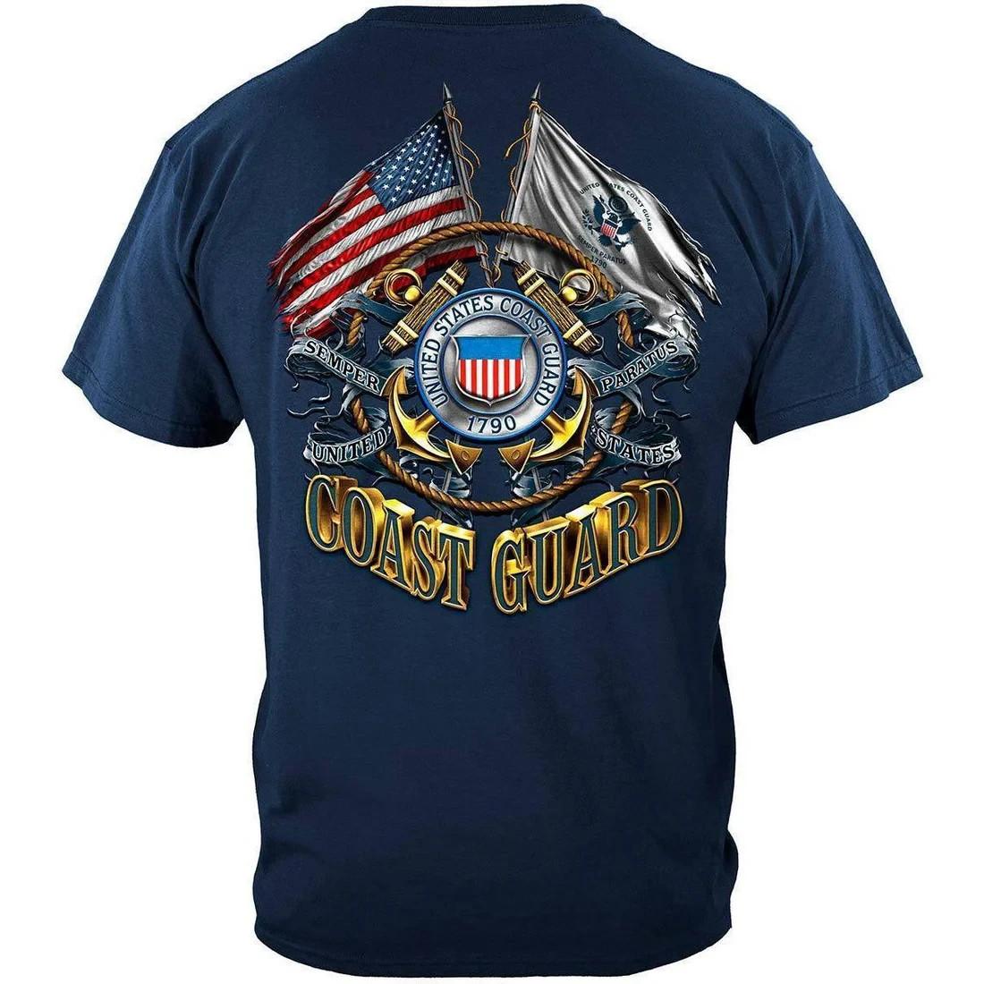 U.S. Coast Guard Double Flag T-Shirt Patriotic Military USA Veteran Graphic Tee S