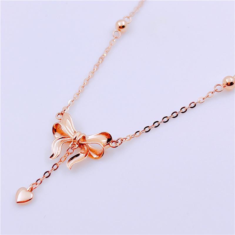 Purple Gold Bow Rose Gold Plated Fashion Colored Gold Peach Heart Collarbone Necklace