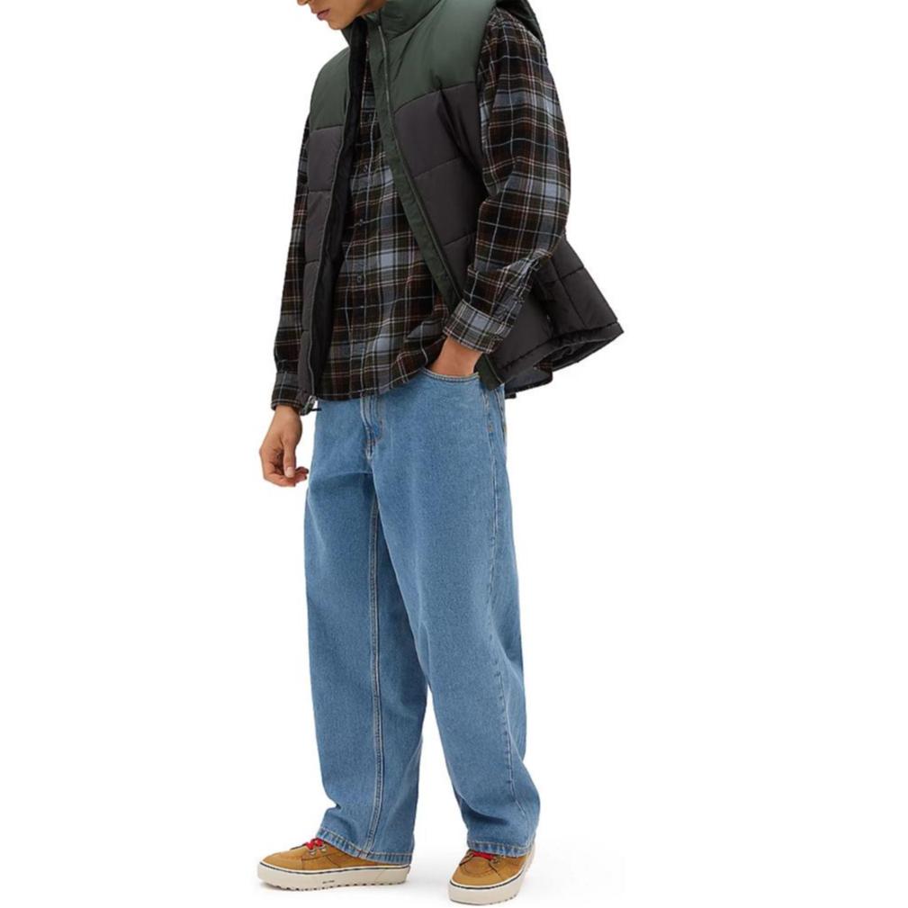 Vans Vollständig bedrucktes kariertes einreihiges Langarmhemd Herren Tops Schwarz Grau-Blau VN000AATKY8