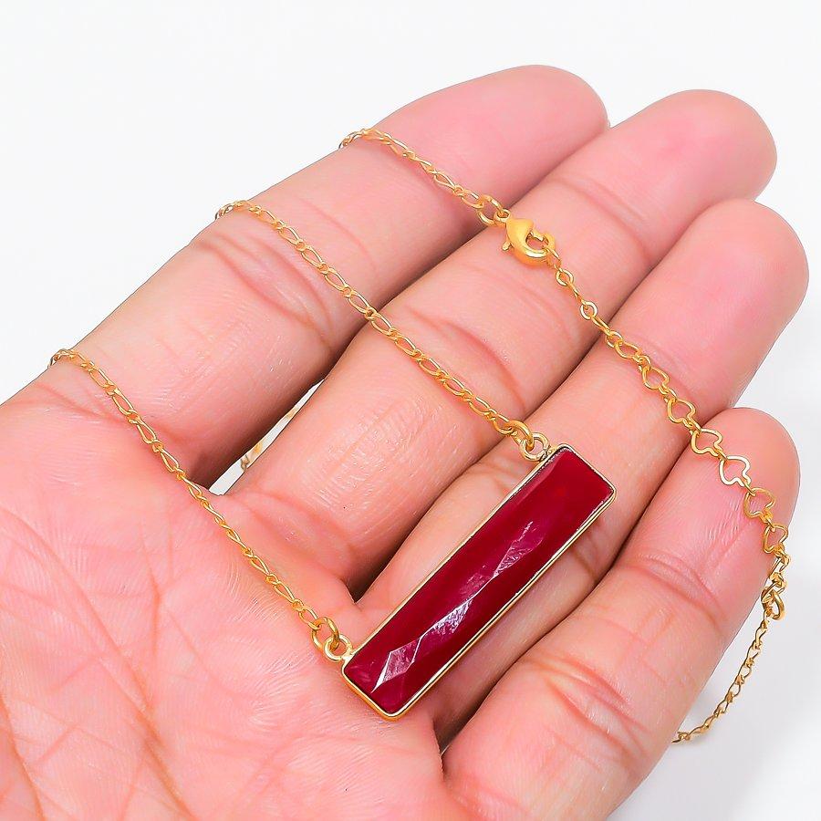 Red Jade Gemstone Handmade 925 Sterling Silver Jewelry Necklace 20" GK-7164