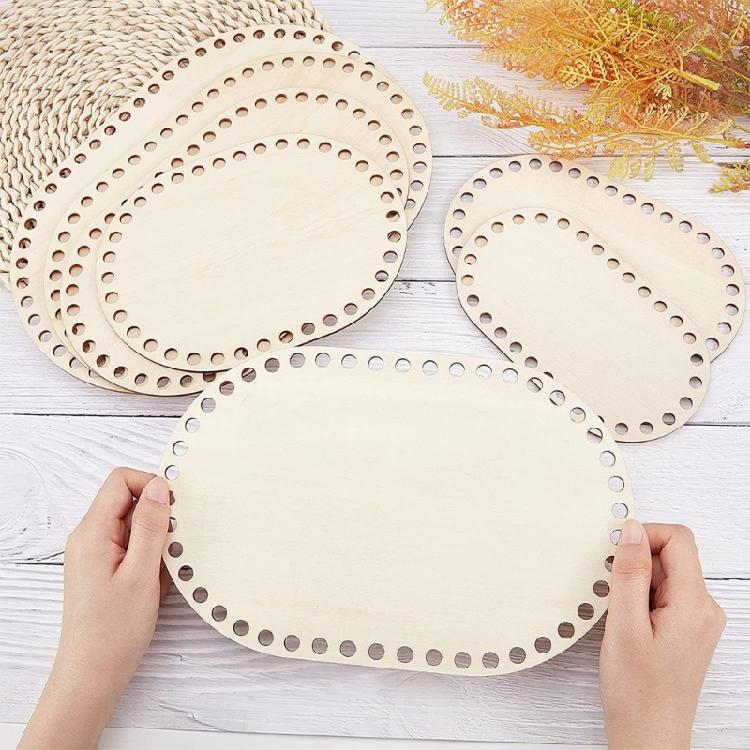 2Pieces Wood Crochet Basket Base Blank Basket Bottoms for Crochet Basket Crafting Crochet Bag Making Sewing Accessories