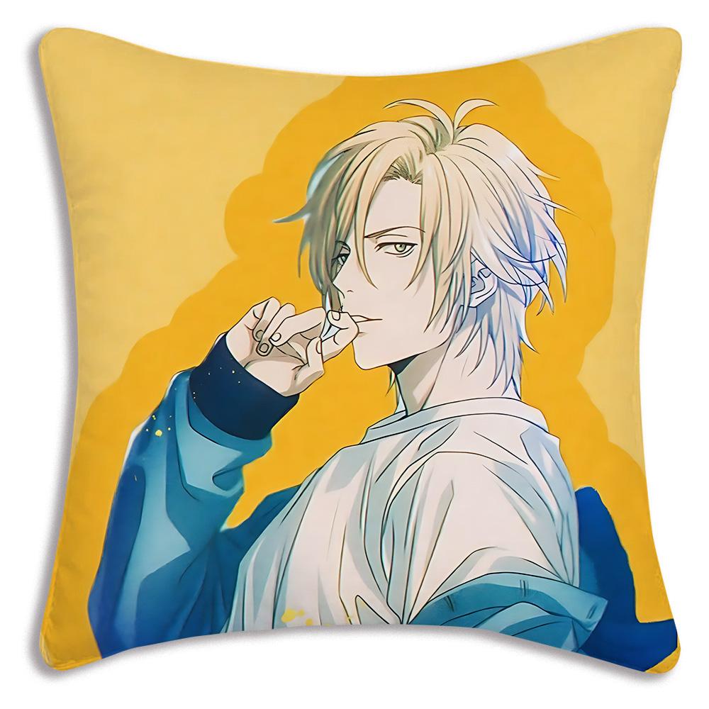 Anime Bananas F-Fish Pillow Covers Cartoon Sofa Decorative Home Double-sided Printing Short Plush Cute Cushion Cover