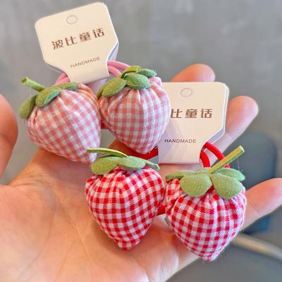 2PCS Lovely Fabric Checkered Strawberry Girls Elastic Hair Bands Princess Hair Accessories Children Hair Ties Baby Headwear