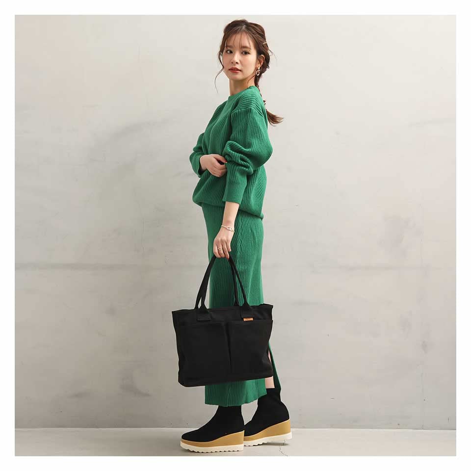 ALTROSE Large Canvas Tote Bag with A4 M0809 Black Women's Dividers, Plain, Size,
