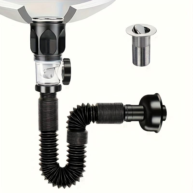 Sink Drain Kit with Extendable P-Trap, Can Be Installed Straight or Side-Mounted Drain Pipe, Sink Accessory, Sink Drain Pipe