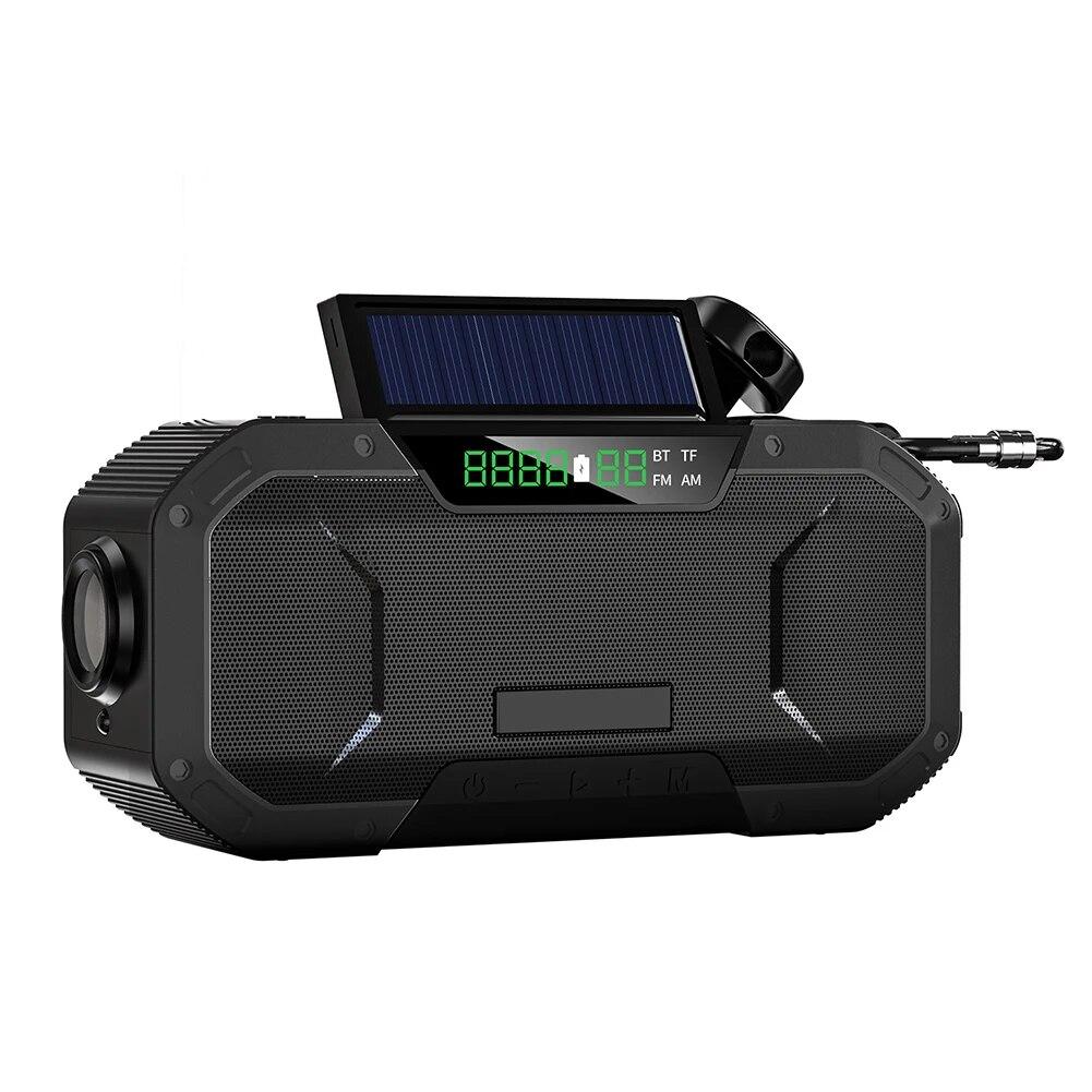 Radio de emergencia AM/FM, Radio de manivela con energía Solar y linterna LED, Banco de energía de 5000mAh, cargador de teléfono, altavoz Bluetooth 5,0
