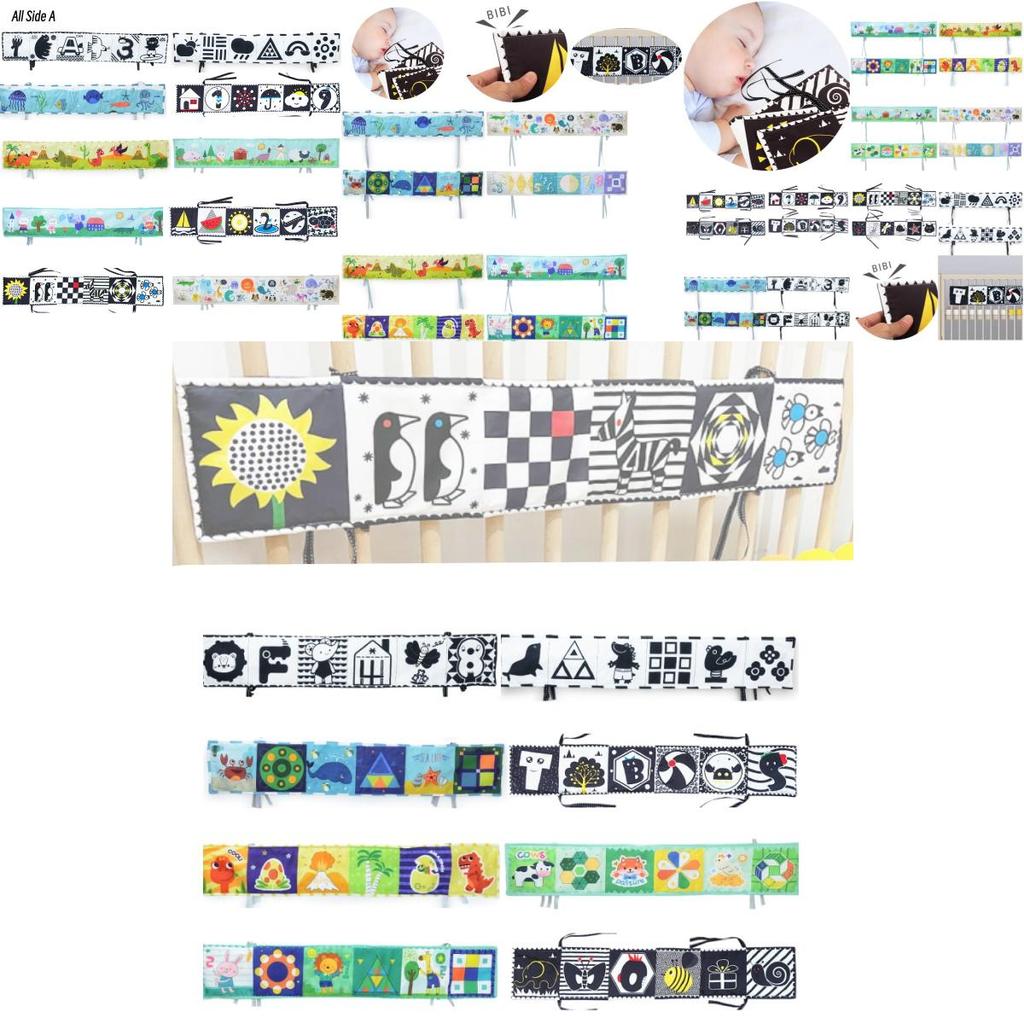 Nowa Dwustronna Czarno-Biała Książeczka-Ochraniacz do Łóżeczka Dziecięcego z Odporną na Rozdarcia Zabawką 3D do Wczesnej Edukacji i Urządzeniem Dźwiękowym