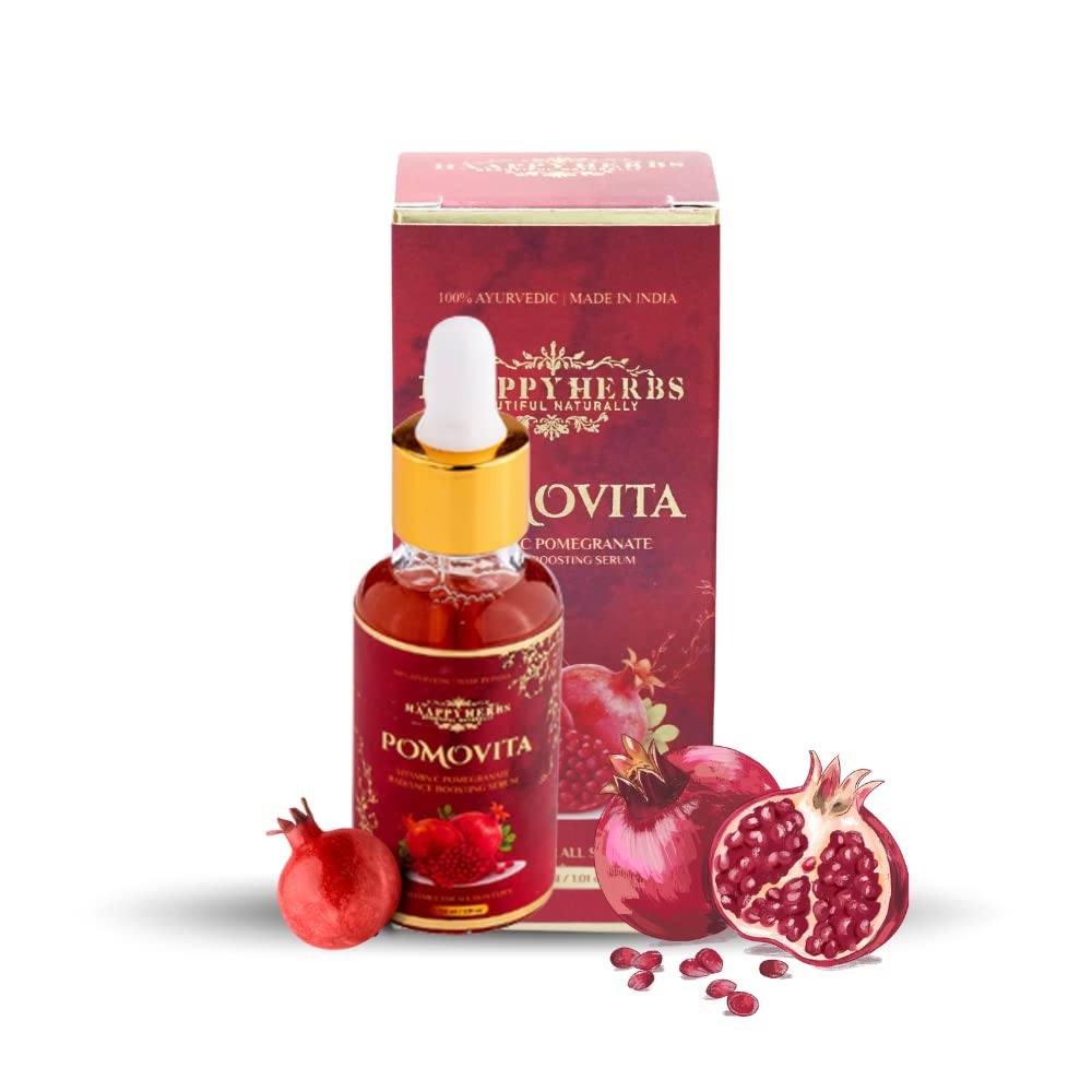 Haappy Herbs Pomovita Vitamin C Serum for Face - 30ml | For Radiant Glowing Skin | Enriched with Pomegranate Extracts | Enhance Skin Cell Regenerat