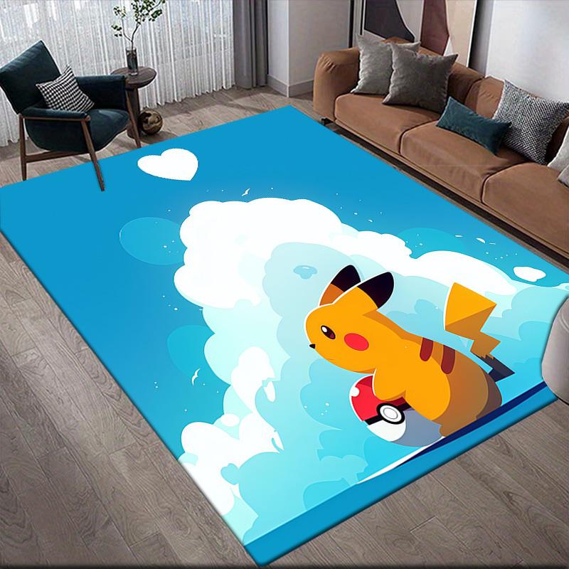 Jumping Pikachu Anti-Slip Rug, Rectangular Carpet for Living Room, Bedroom & Sofa Area, Perfect Home Decor