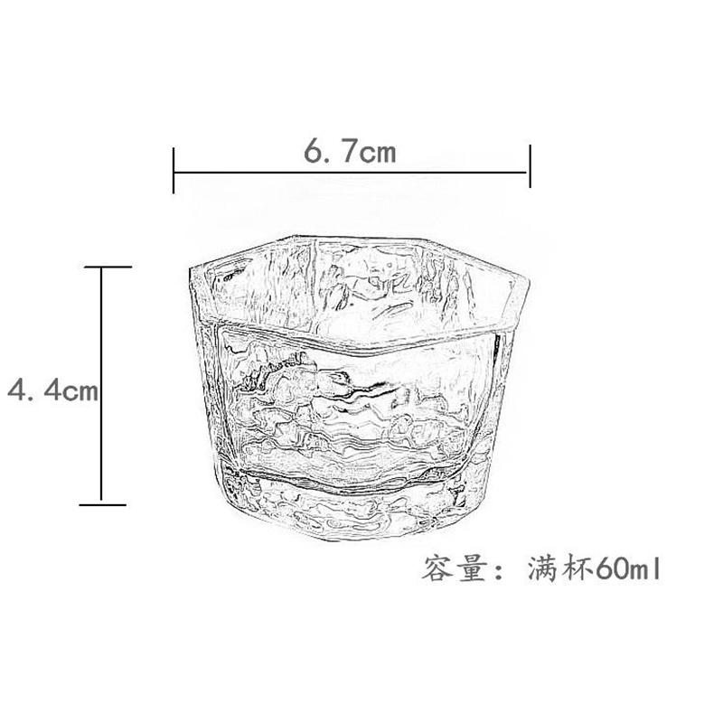 60ML Small Capacity Heptathorn Shape Thickened Glass Tea Cup Transparent Kungfu Taste Tea Cup Whisky Small Wine Cup Sake Mug 60ml