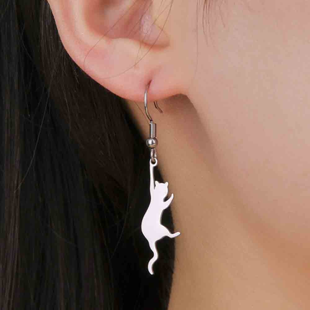 My Shape Cat Fish Bones Drop Earrings for Women Girls Cute Kitten Animal Lovers Dangle Earring Stainless Steel Jewelry Kids Gift