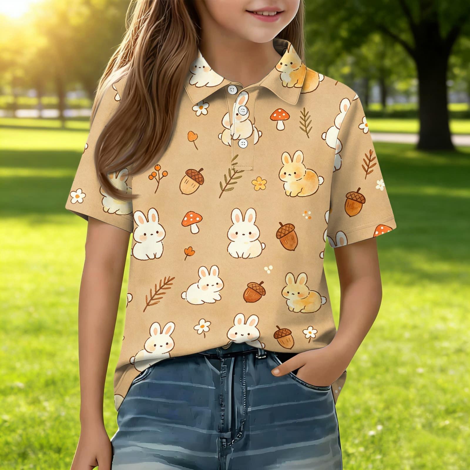 

Kids Casual Short Sleeve Polo Shirt Animal Pattern Tee Soft Lightweight Cotton Blend Top for Boys and Girls Summer Wear 160 бежевый