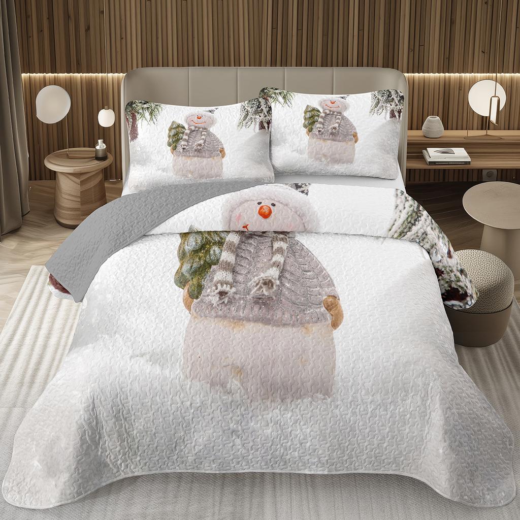 Copriletto Buon Natale, Set Copriletto Pupazzo di Neve Kawaii Queen/Full per Camera da Letto Bambini Ragazzi Ragazze, Set Piumino Tema Natale Cartone Animato