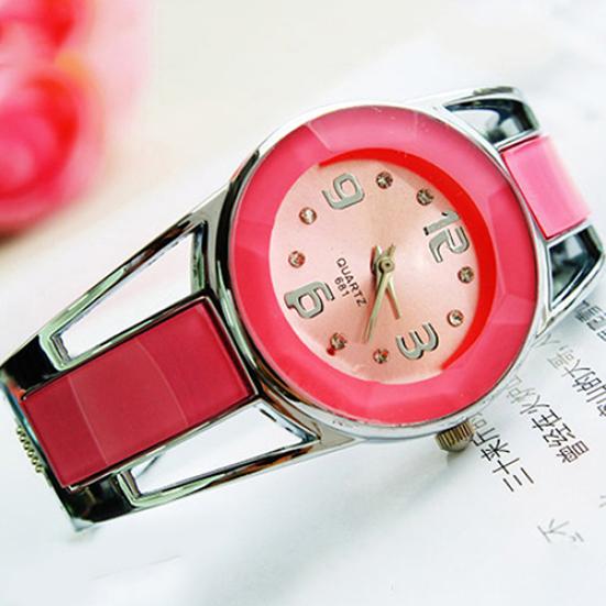 Women Fashion Opening End Quartz Analog Round Case Bracelet Bangle Wrist Watch