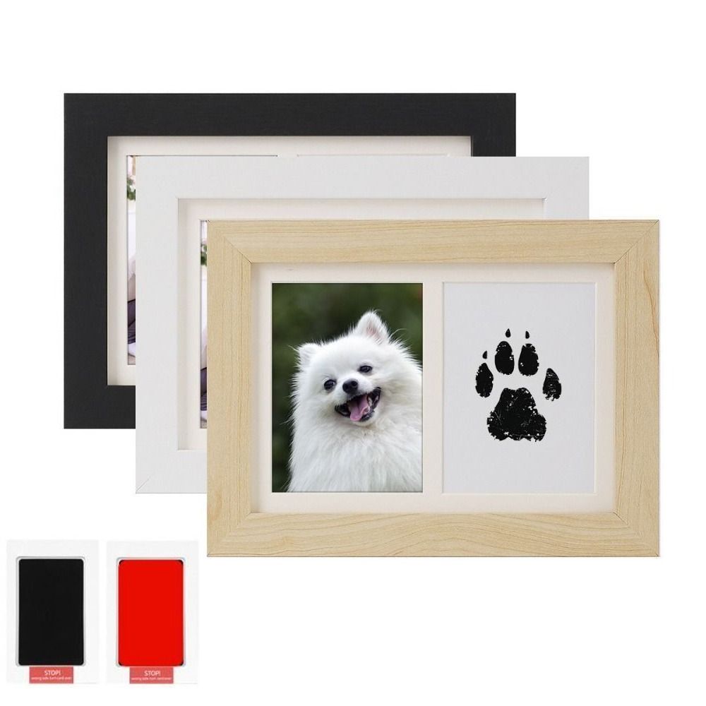 Clean-Touch Ink Pad Pet Paw Print Kit Wooden Paw Print Photo Frame  for Pet Lovers