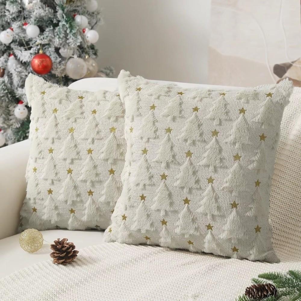 New Christmas Throw Cushion Case Square 18x18in Sofa Cushion Cover Xmas Tree Pattern Soft Pillow Cover Living Room Decor
