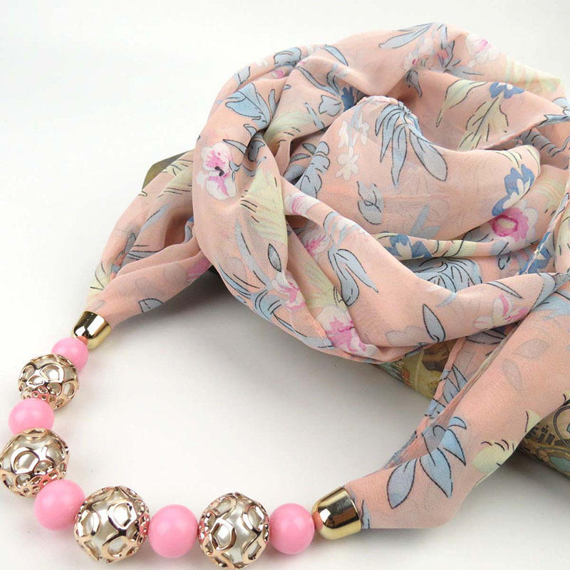 Chiffon Scarf Spring Summer Necklace Ethnic Style Women's Beaded Pendant Scarf Scarf Hat