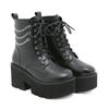 Autumn and Winter Martin Boots Pearl Chain Thick Bottom Side Zipper Women's Boots Front Lace Up Knight Boots Women's