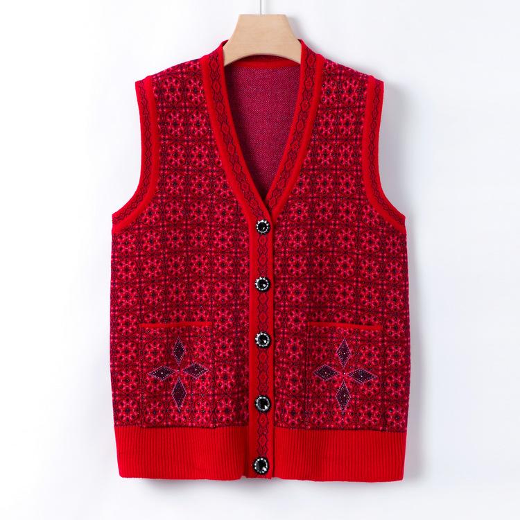 Vest Jacket Middle-aged and Elderly Knitted Sweater Vest Casual Grandma Autumn Top