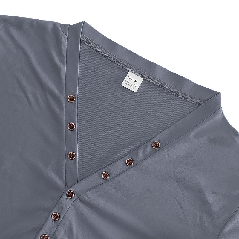 New American Style Men's Summer Short Sleeve T-Shirt, Slim Fit Trendy Deep V-Neck Button Henley Shirt