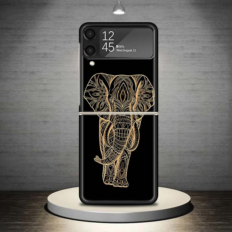 Elephant Mandala Aztec Phone Case For Samsung Galaxy Z Flip 7 6 5 4 3 5G Shockproof Cover Z Flip7 Flip6 ZFlip5 Flip3 Flip4 Luxur