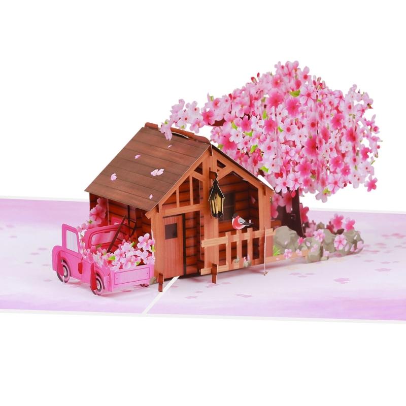 Birthday Greeting Card Paper Sculpture Flower Tree Cottage Happy Birthday Card For Anniversary Valentine's Day Gift