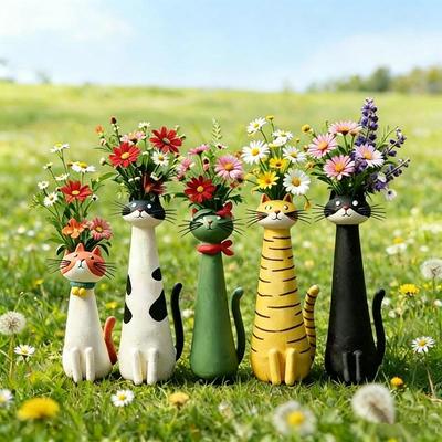 Cat Shaped Resin Vase 1PC Long Neck Cat Shape Flower Arrangement Ornament Stylish Gift for Home Office Decor