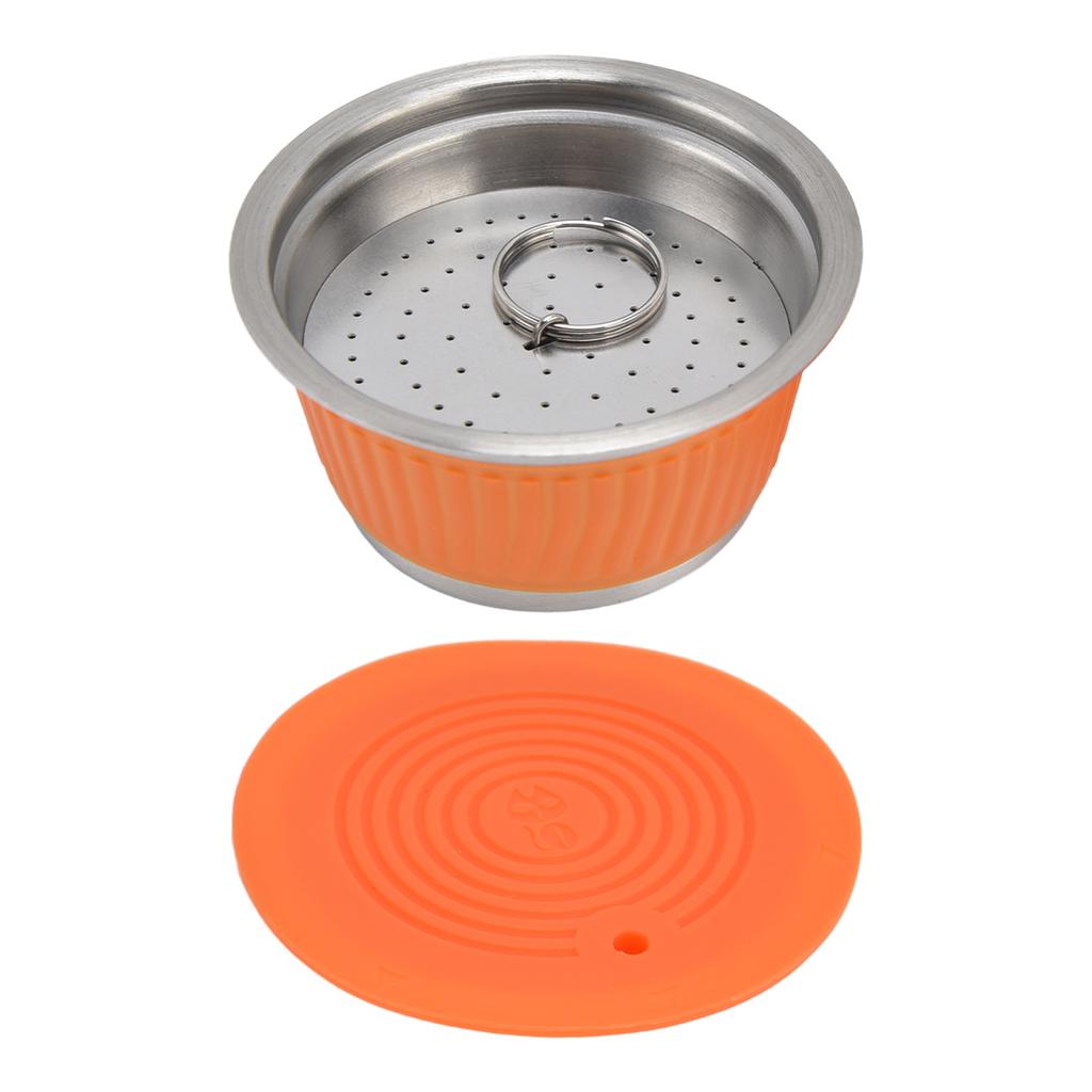 Wiederverwendbare Nachfüllbare Kaffeekapsel Filtertasse aus Edelstahl mit Tamper für Dolce GustoOrange