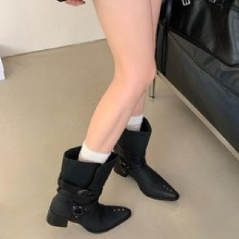 

Mooreyu brown pointed short boots women s leather embroidered western cowboy boots do old wasteland wind boots original 40 чёрный